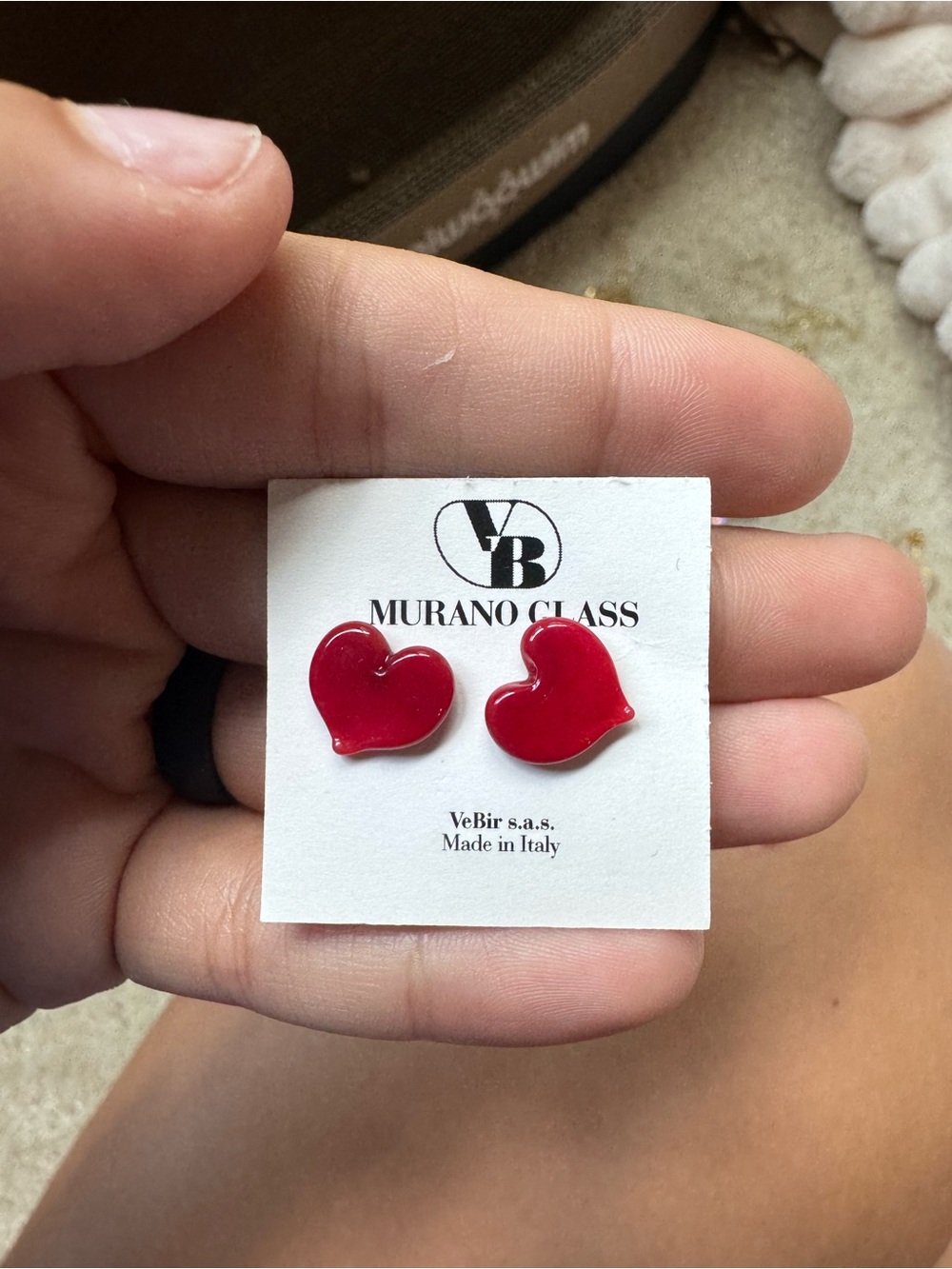 NWT Murano Glass Red Heart Stud Earrings - Made in Italy - Nickel Free